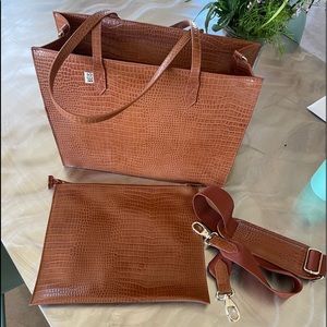 Beis Mini Work Tote in Cognac Croc